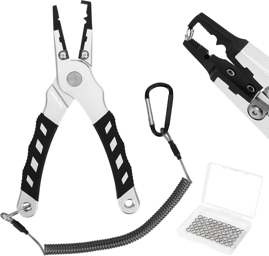 SANLIKE Fishing Split Ring Line Cutter with Split Pliers, Pliers, Pliers, Multi-functional, Lightweight, Case, Silver/Gold (Silver "with Ring")
