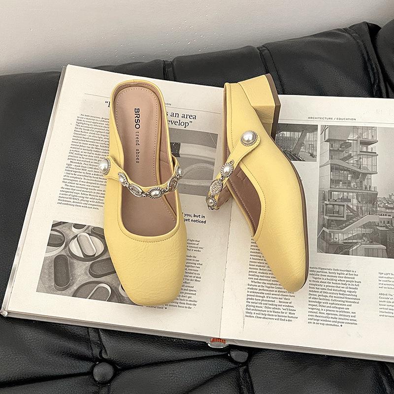 Pearl word with bag head half slippers women's summer new versatile Mary Jane shoes sandals
