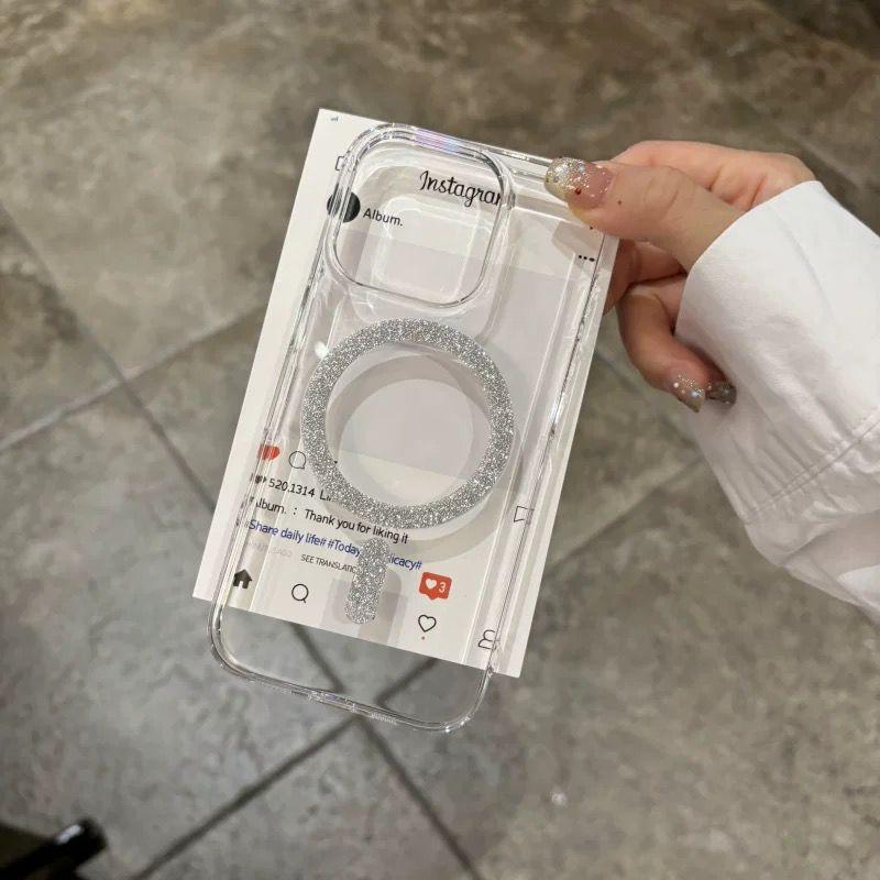 

Glitter Bling MagSafe Magnetic Circle Wireless Charge Phone Case For iPhone 16 15 14 13 12 Pro Max Plus Soft Bumper Clear Cover iPhone 14 Pro