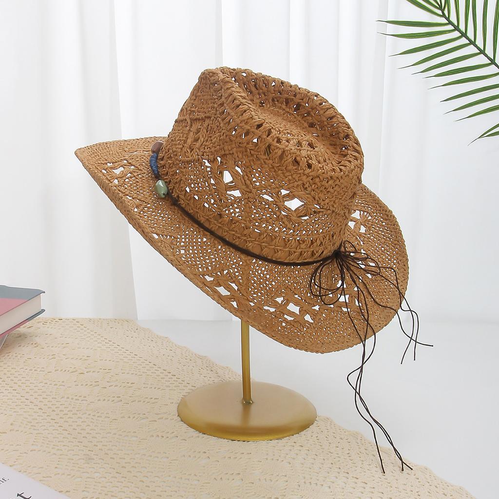 Summer Woven Denim Hat Outdoor Sun Shading and Sun Protection Straw Hat Women's Hollowed Out Large Eave Beach Hat