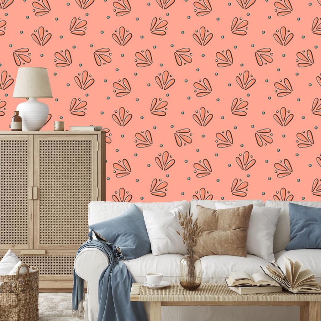 Wallpaper Small Coral and Orange Flowers for Living Room and Bedroom 50x1000