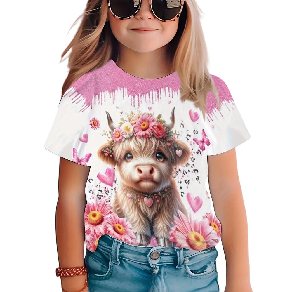 Children's T-Shirt Girl Clothes Animal 3D Print Children Top Summer Kids T Shirt Casual Round Neck Fashion Tee Teen Girl Clothes