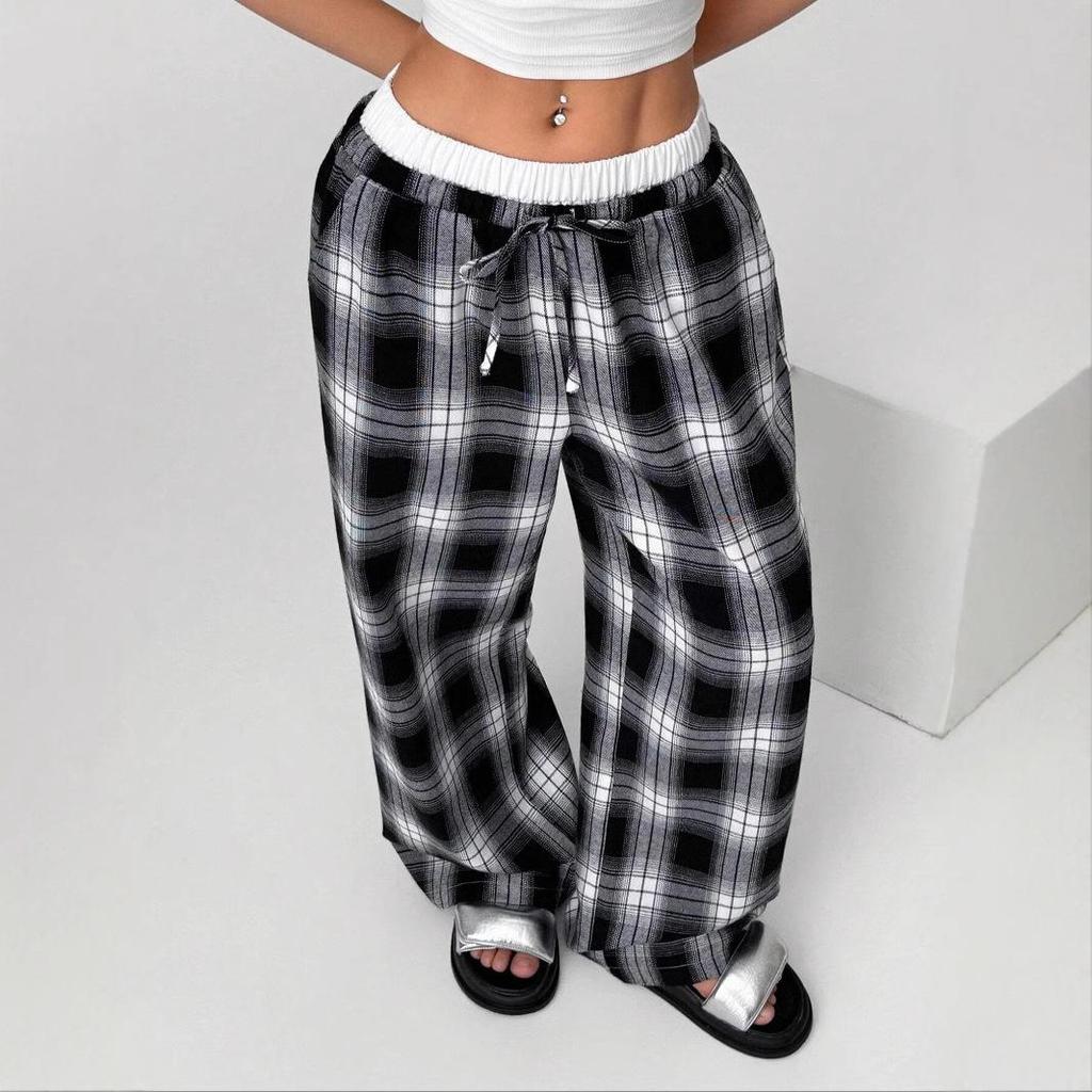 Pantalones Casuales Sueltos de Pierna Ancha a Rayas y Cuadros para Mujer 2025