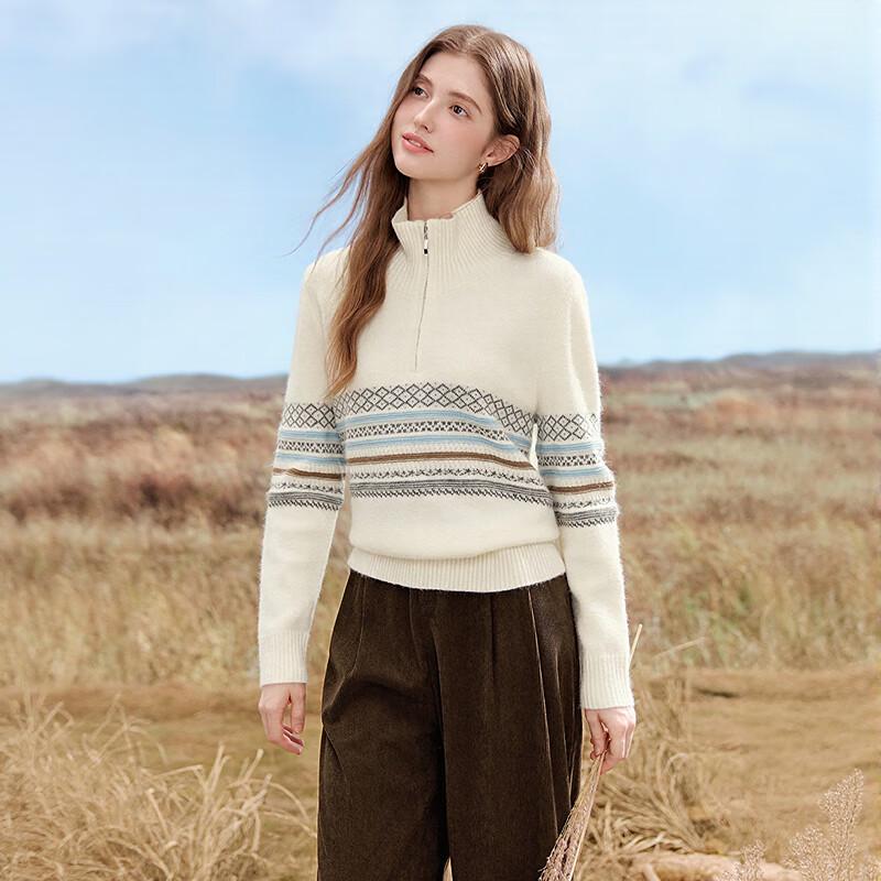 betu Women's Fair Isle Jacquard Half-Zip Pullover Sweater