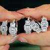 Huitan Luxury Trendy Proposal Ring Bridal Wedding Band Jewelry Female Silver Bright Zirconia Finger Accessories for Party
