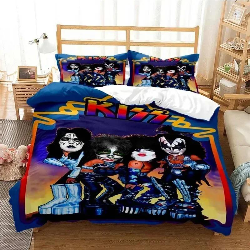 Kiss Rock Band Comfortable Duvet Quilt Cover Pillowcase Bedding Set Children Bedroom Decoration Home Textile