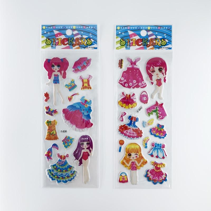 12 Blätter/Set Dress Up Girl-Aufkleber, 3D-Cartoon-Prinzessin-Blase, Scrapbooking für Mädchen, Notizbuch, Schlafzimmer-Dekoration