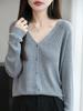 Damen Wollmischung Feingerippter V-Ausschnitt Cardigan Pullover