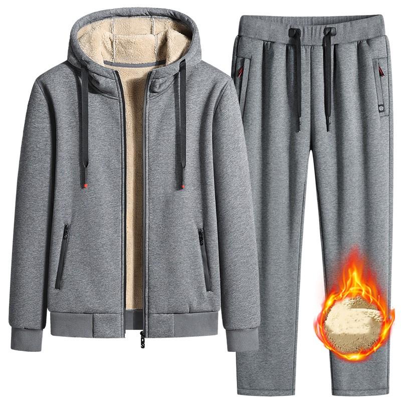 

Зимний спортивный костюм мужской толстый теплый флисовый комплект из овечьей шерсти с капюшоном, куртка+брюки, спортивная одежда 5XL