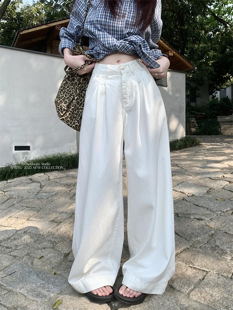 

Women s 2025 High-Waisted White Wide-Leg Slimming Jeans - Spicy Girl American High Street Style, Straight Floor-Length. 4XL белый
