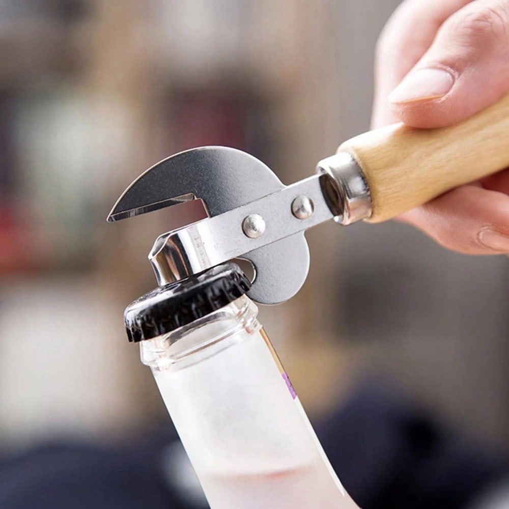 Premium Blikopener Met Houten Handvat - Gemakkelijk Vast te Pakken, Handmatige Pot- En Flesopener Voor Keuken, Restaurants En Bars
