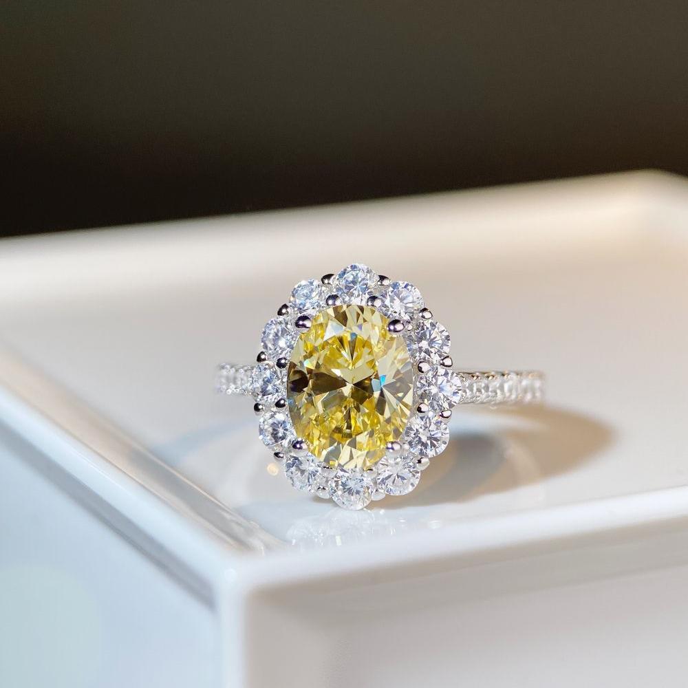 S925 Sterling Silver Goose Egg Ring - Yellow Pigeon Design for Women's Fashion, Versatile and High-End Luxury.