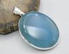 925 Sterling Silver Pendent Oval Blue Chalcedony Handcrafted Pendant
