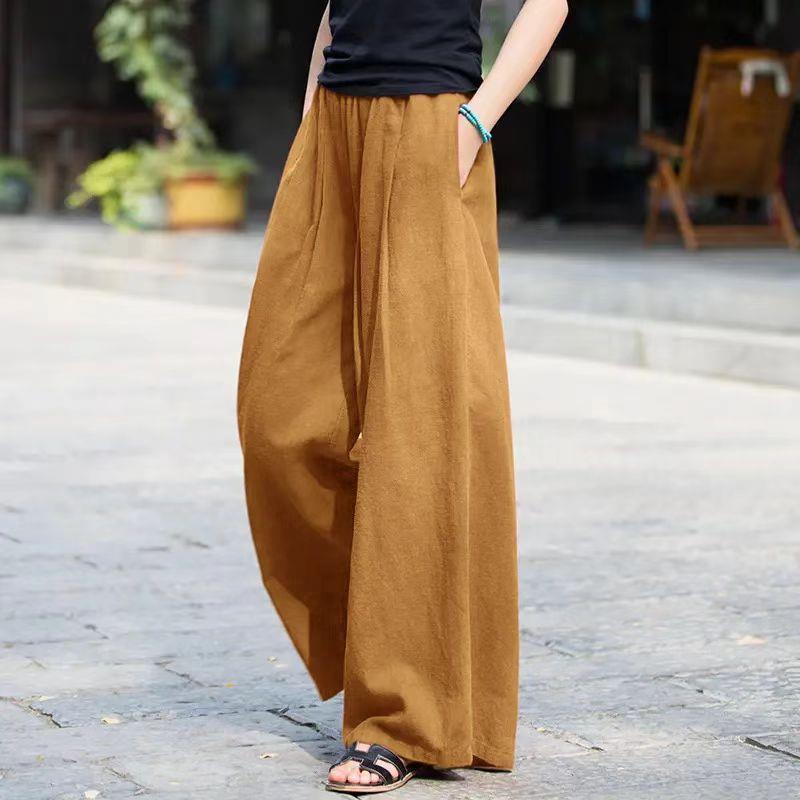 

2025 Women s High Waist Cotton Linen Wide-Leg Pants - Casual Drape Long Trousers 3XL (suggested weight 78-85 kg)