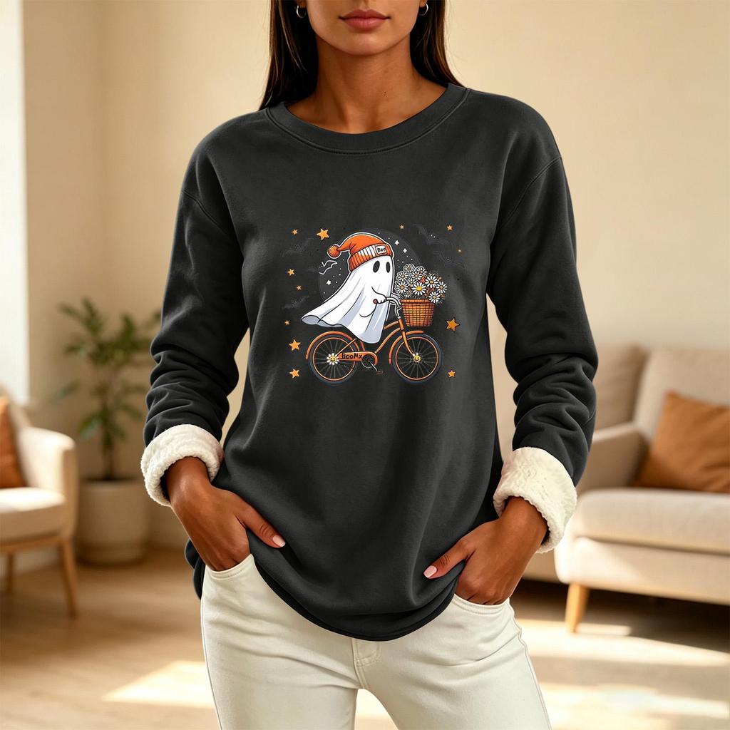 Women's Lined Long Sleeve Halloween Print Pullover for Winter Casual Wear