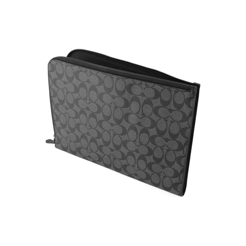 Coach L-Zip 33 Monogram Coated Canvas And Calfskin Laptop Briefcase Zipper Folder Clutch Men Bags Charcoal C3144-QBCHR