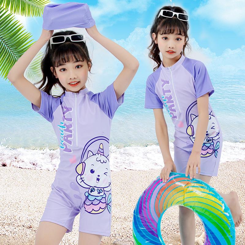 Kids' One-Piece Swimsuit with Swim Cap - Sun Protection for Beach & Hot Springs