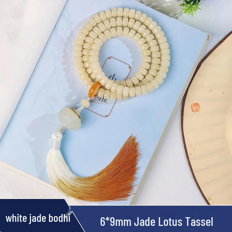 Zen Style Bodhi Root Bracelet with Lotus Pendant for Women, 108 Pink Beads