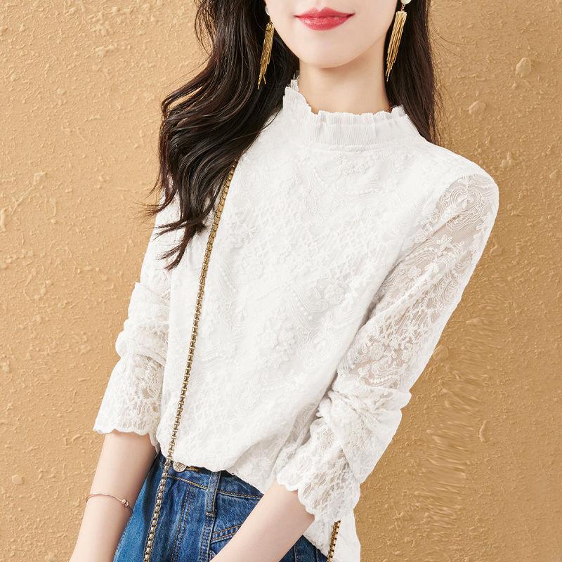 Cămașă de bază din dantelă de ultimă generație pentru femei în primăvară și toamnă Top subțire versatil pentru toamnă