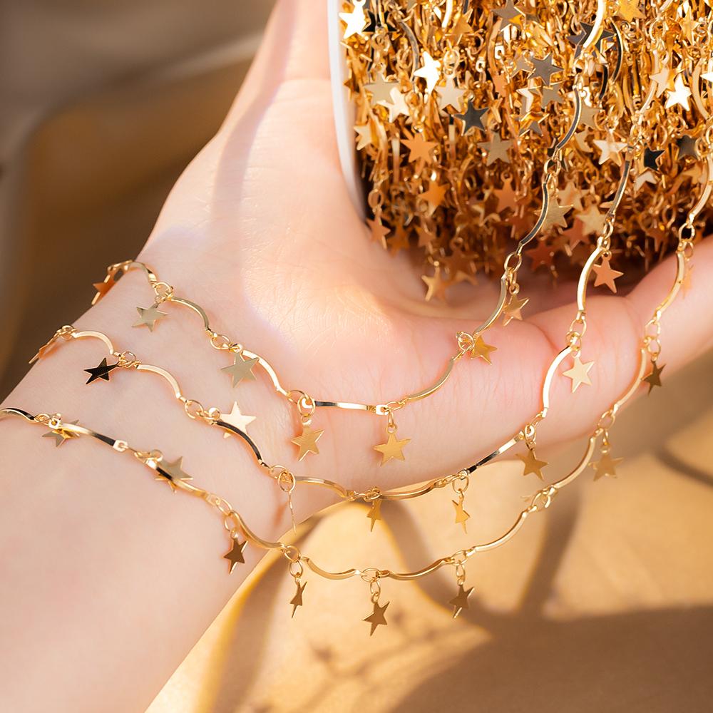 

0.5M 1M Metal Star Charms Bracelet Chain Crystal Transparent Beaded Chains Clothing Jewelry Making DIY Necklace Supplies Finding 0.5M