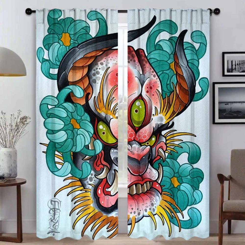 

New School Tattoo Blackout Curtains for Camera Elegant Room Curtains 2 Pieces Shades Tulle for Bedroom Window Curtain Blinds W50xH70cmx2pcs-CL