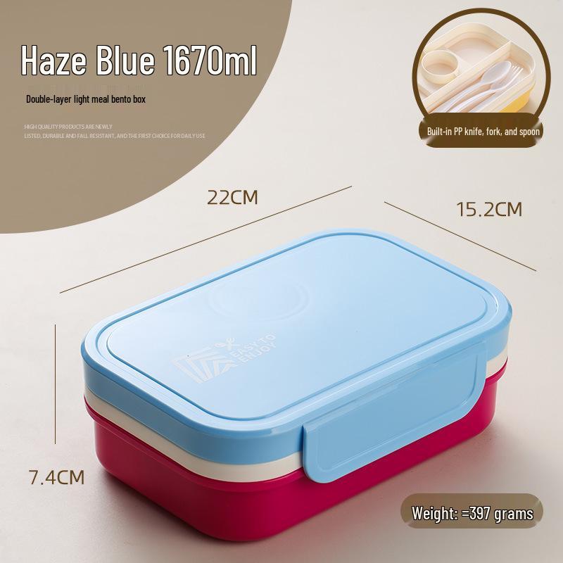 Nordic-Style Stainless Steel Lunch Box with Compartments, Fork, and Spoon - Microwave Safe
