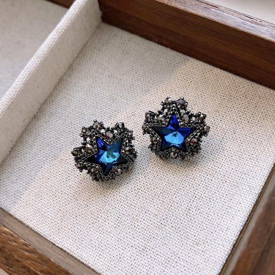 Европейский и американский стиль синие серьги-гвоздики со звездами, инкрустированные бриллиантами, женские, милые и крутые серьги, персонализированные серьги, женские