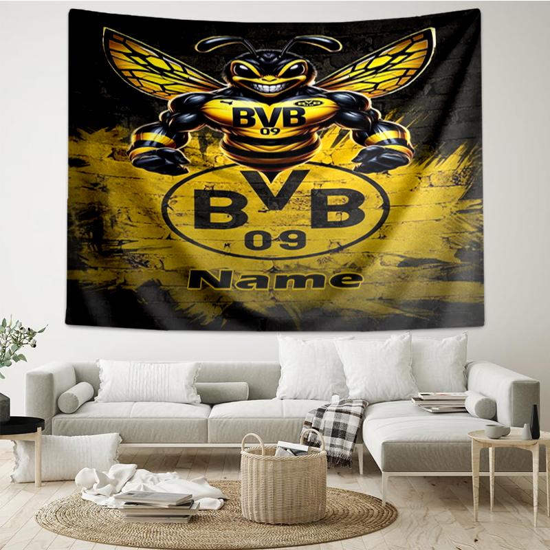 Benutzerdefinierte Name BVB Druck Wandteppich, Hintergrund, Einfache Montage, Ideal für Schlafzimmer, Büro & Wohnzimmer, mit Ästhetischer Wanddekoration.