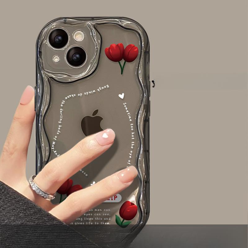 Applicable To Apple 14 Mobile Phone Case IPhone 13 Silicone Full-package Anti-fall 11/12 Mini Sweet and Cool Tulips On The Screen