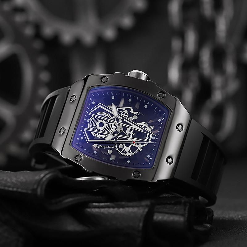 Hohle Richard Weinfassform Quarz Uhr Für Männer Business Kalender Silikonarmband