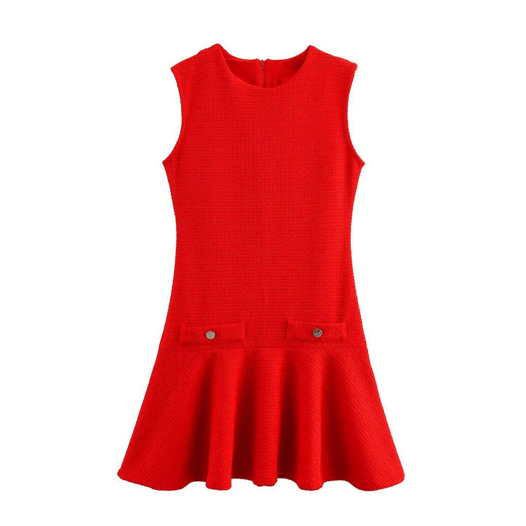 Spring 2025 Women's Textured Sleeveless Crew Neck Dress - European & American Style 