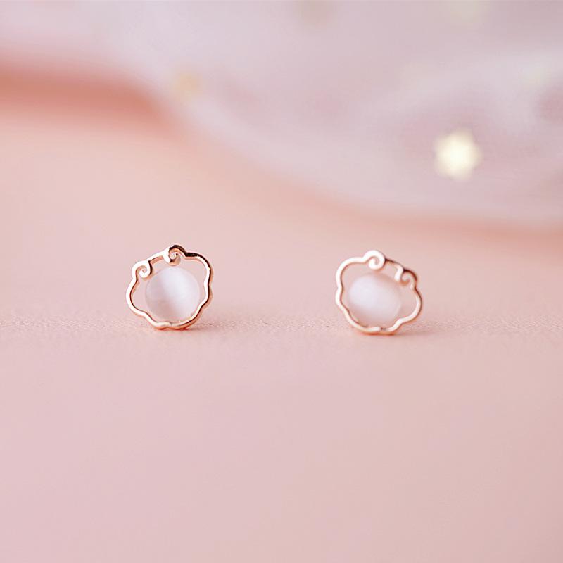 Retro Ruyi Long Life Lock Earrings Inlaid Diamonds for Exquisite Chinese Style Spring and Summer New Temperament for Women