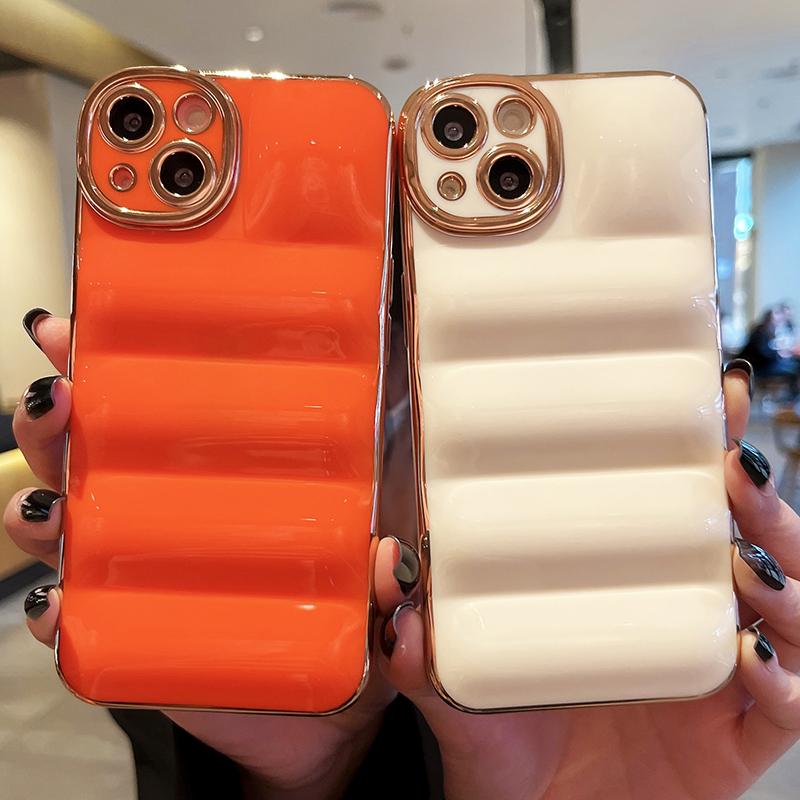 Luxury 6d Plating Down Jacket The Puffer Case For Iphone 11 13 12 Pro Max Xs Xr X 7 8 Plus Se Glossy Soft Silicone Cover Bumper