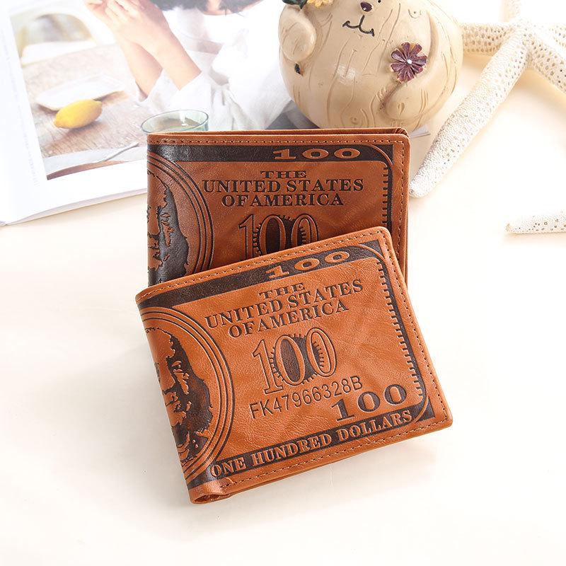 

Stylish Men s PU Leather Short Wallet with $100 Bill Design Coin Purse