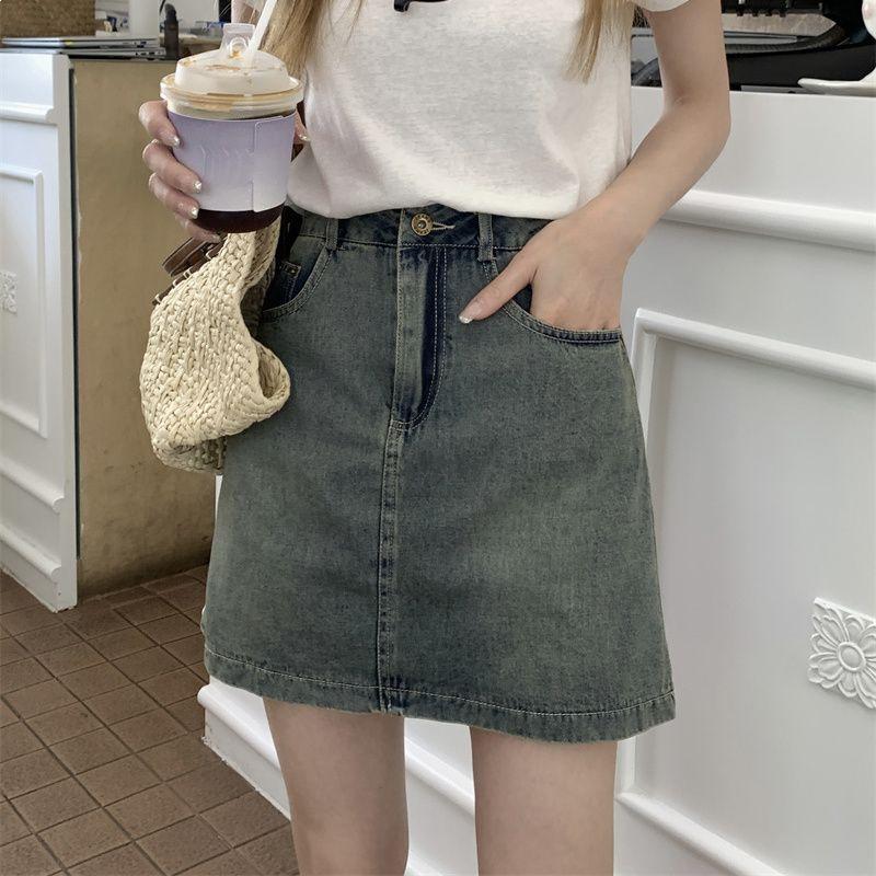 

Women s Summer 2026 Retro Denim Two-Piece Set: Short Sleeve Shirt Jacket & High Waist A-Line Mini Skirt S [43-50 kg]