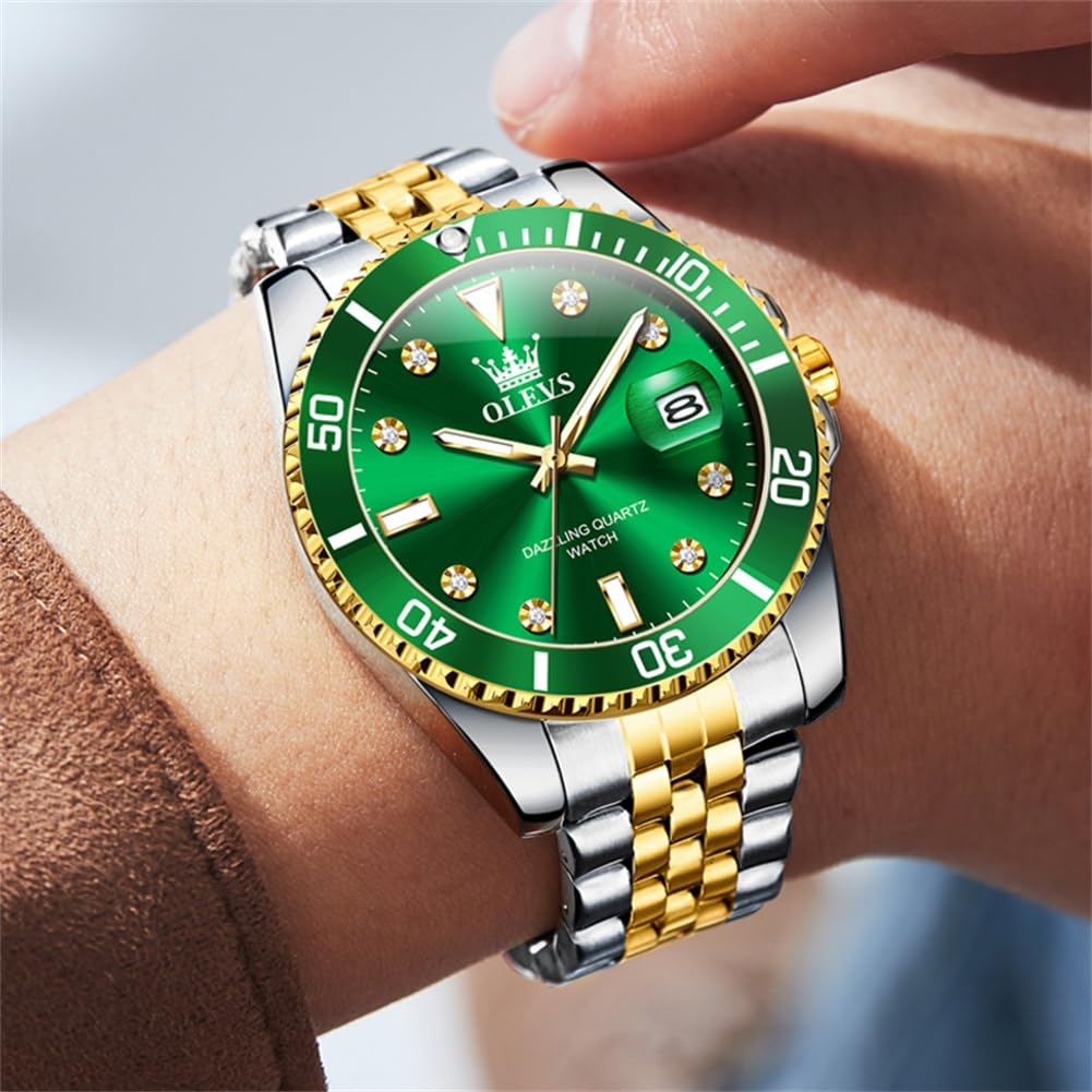 Gold Silver Popular Waterproof Olevs Watch Blue Analog Quartz Business Watch Blue Stylish Stainless Steel Watch Date Simple Large Dial Watch Fashion