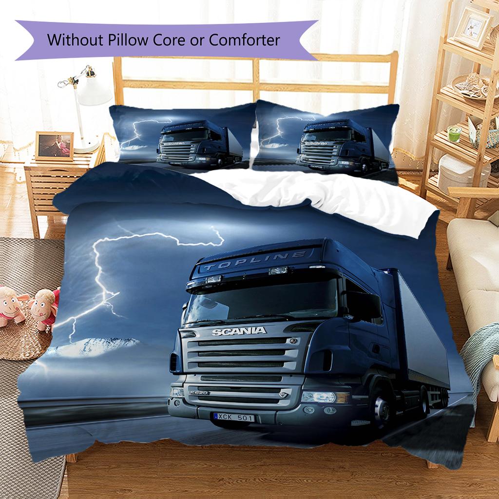 Truck Pattern Bedding Quilt Set Quilt Cover Pillowcase Home Decoration Gift (1 * Duvet Cover + 2 * Pillowcase, Without Core)
