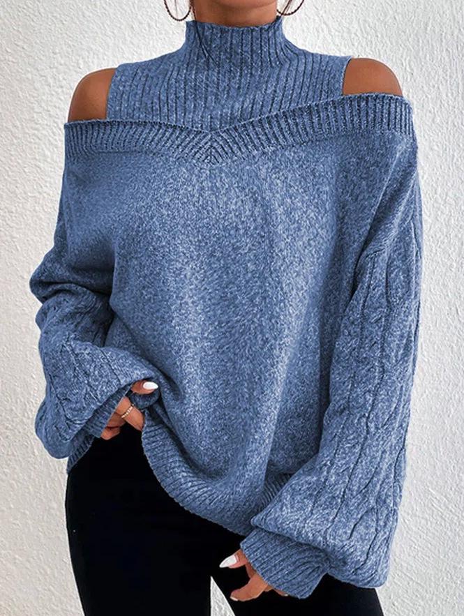 Women's Off-Shoulder Lantern Sleeve Knit Sweater, 2025 Autumn/Winter Collection