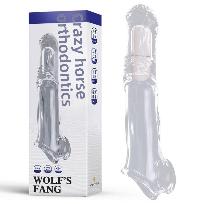 Wolf Tooth Condom Male Thickening and Lengthening Crystal Vibrating Penis Condom Erotic Adult Sex Toys