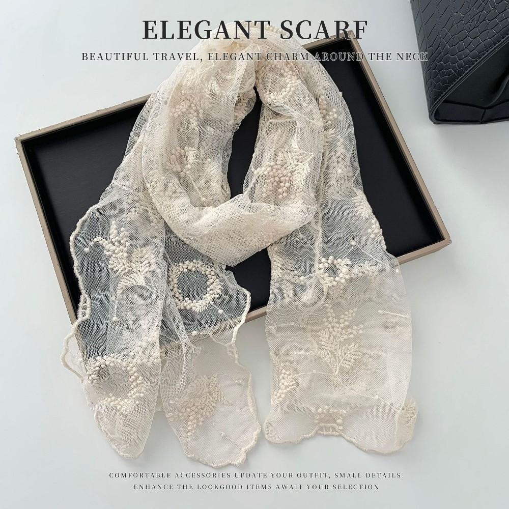 Long Sunscreen Lace Shawl Breathable Shawl Headscarf Elegant Lace Scarf  for Women