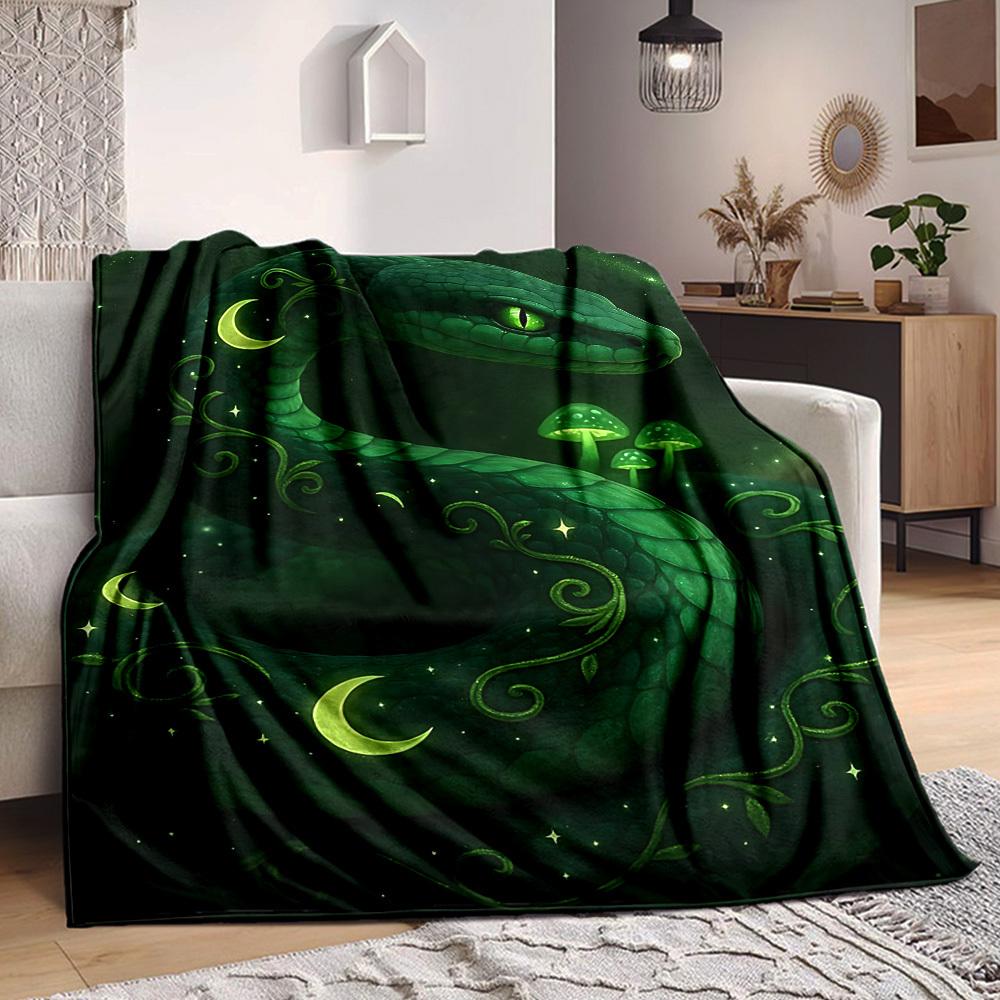 

1PC Green Serpent Print Print Blanket, Soft Throw Blanket - Warm & Cozy for Couch, Bed, Office, and Travel yy250912200 75x90cm