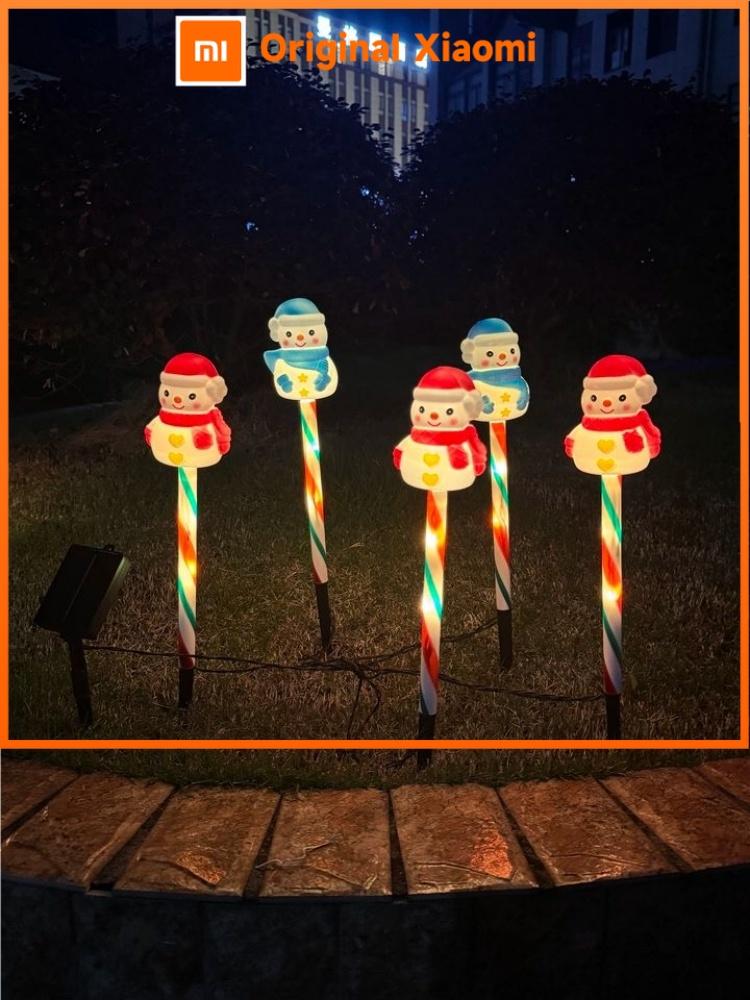 Xiaomi Solar Christmas Snowman Candy Lights 1 in 5 Outdoor Garden Stake Lights Warm White 8 Modes Yard Lawn Path Holiday Decorations