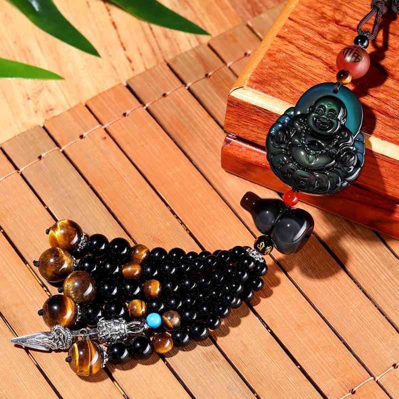 

Natural obsidian Car Accessorie Safe travel Blessing Pendant Auto Rearview Mirror Ornaments Birthday Gift Auto Decoraction
