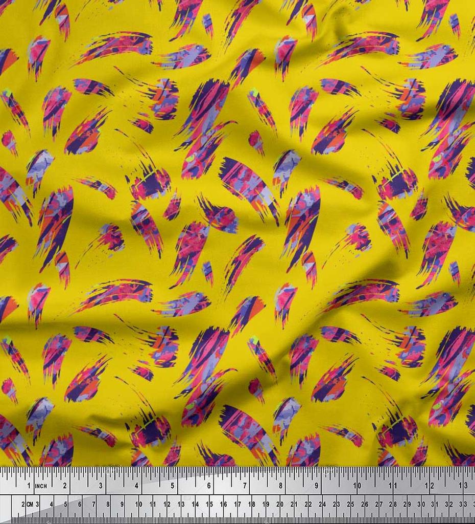 Soimoi Japan Crepe Satin Fabric Brush Stroke Abstract Print Fabric by Metre 42 Inch