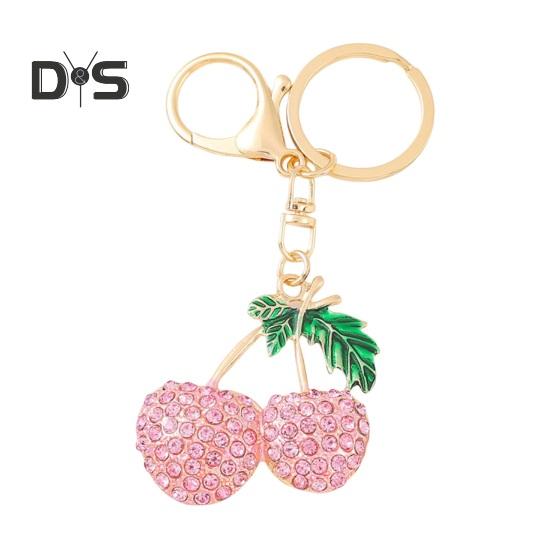 

Брелок для ключей в форме вишни с подвеской из сверкающих страз, брелок для ключей с подвеской на сумку, рюкзаки, аксессуары с подвеской розовый