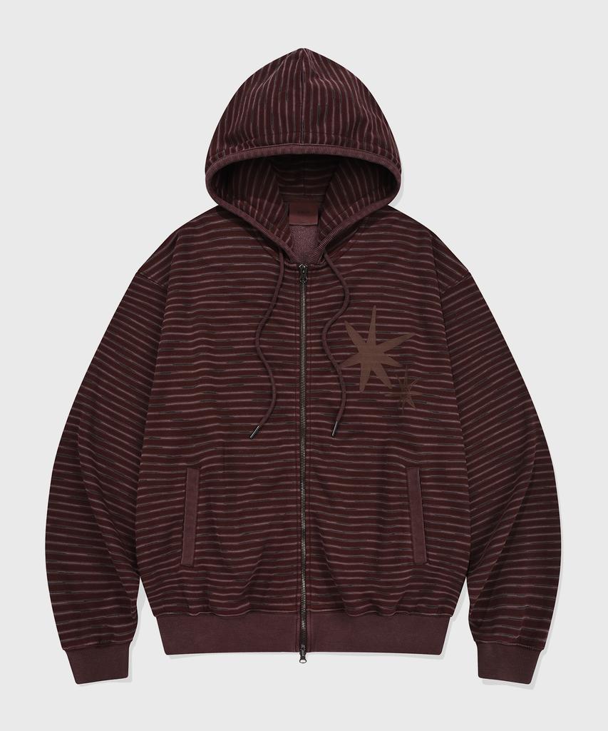 Kiimuir Striped Dyed Zip-Up Hoodie_Burgundy
