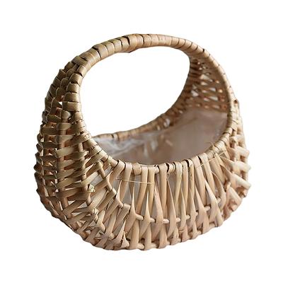 Küçük Çiçek Sepeti Söğüt Rattan Dokuma Sepet Hasır Yarım Ay Depolama