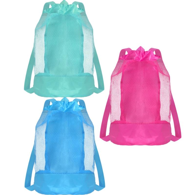 Mesh Drawstring Beach Toy Bag Sand Resistant Kids Backpack Portable Shell Collecting Pouch for Sandbox Seashell & Beach Travel