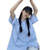 Women's Blue Shirt Female Peter Pan Collar Short Sleeved Blouses Summer New Korean Version Loose Versatile Lady Top