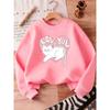 European sizes Cute Cat Print Pink Round-Neck Sweatshirt for Baby Girls Aged 0-3, Comfortable Breathable, Perfect for Spring Outdoor.